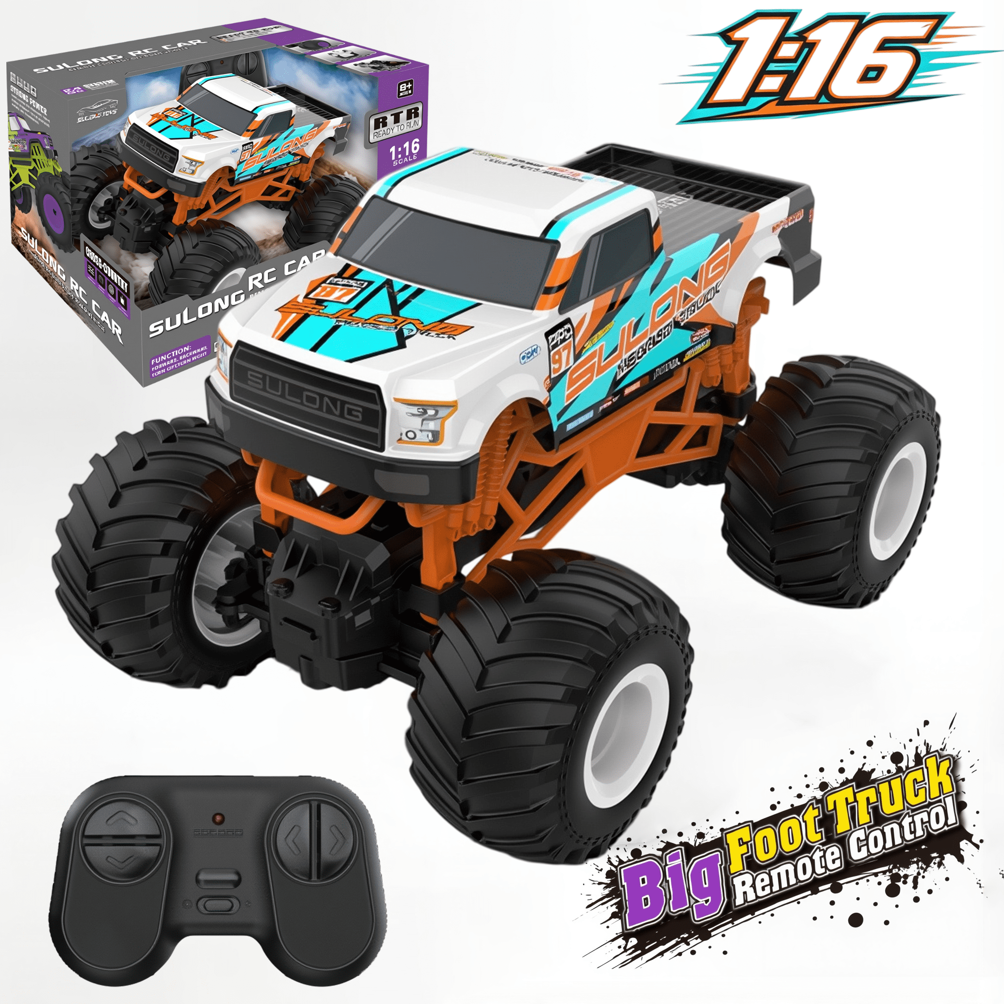 HNH 1:16 Remote Control Car, Off Road RC Monster Truck, 2.4GHz 20 Km/h Fast All Terrain RC Cars for Boys Girls Ages 4-12, Cool Gift Toy for Kids