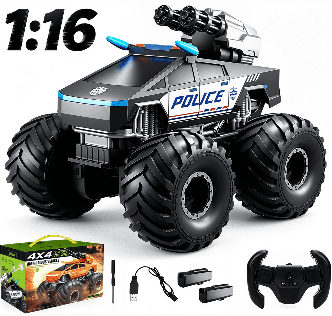 HNH 1:16 RC Waterproof Monster Truck, Amphibious RC Cars 4WD Remote Control Car Trucks, All Terrain Off-Road Pickup Cybertruck Toy for 6-15 Year Old Boys Girls Kids Gifts