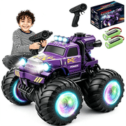HNH Remote Control Mosnter Truck, RC Cars with Mist Spray, Two Batteries | RC Truck with Music & LED Light, 360° Stunt Spins Monster Truck Toys for Boys 4-7, 40