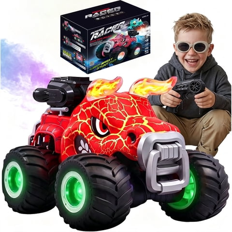 HNH 1:18 RC Monster Trucks Remote Control Car for Kids, 360°Rotating All Terrain RC Car with Light & Music, 2 Batteries