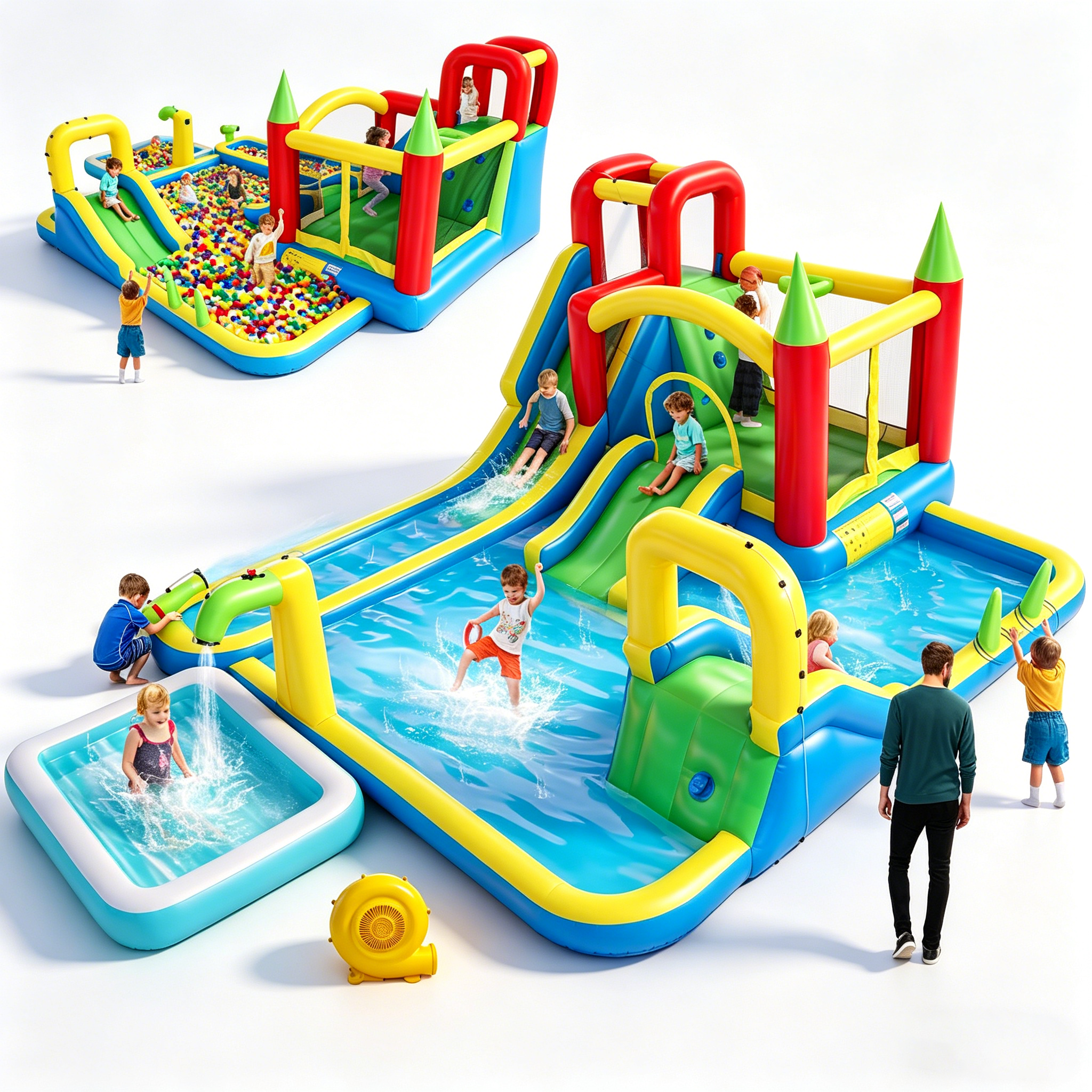 Toboggan Gonflable Pour Piscine – 200x80x85 Cm – PVC Résistant – Base Remplissable D'Eau – Rose, Jaune, Bleu Ou Vert