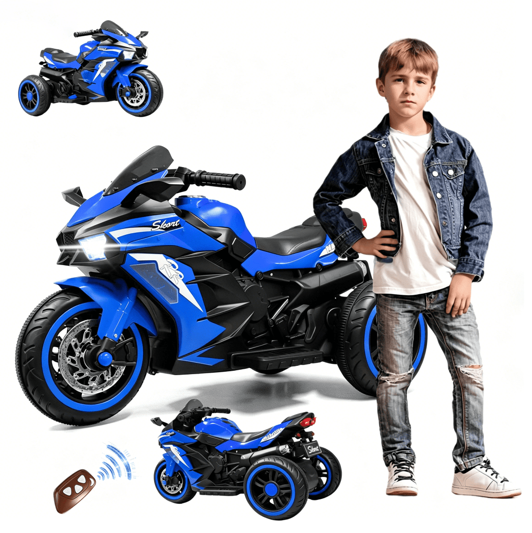 HNH 12V Ride on Motorcycle with Remote Control for Children, Battery Powered Kids Motorcycle 4Mph, 100Lbs Max