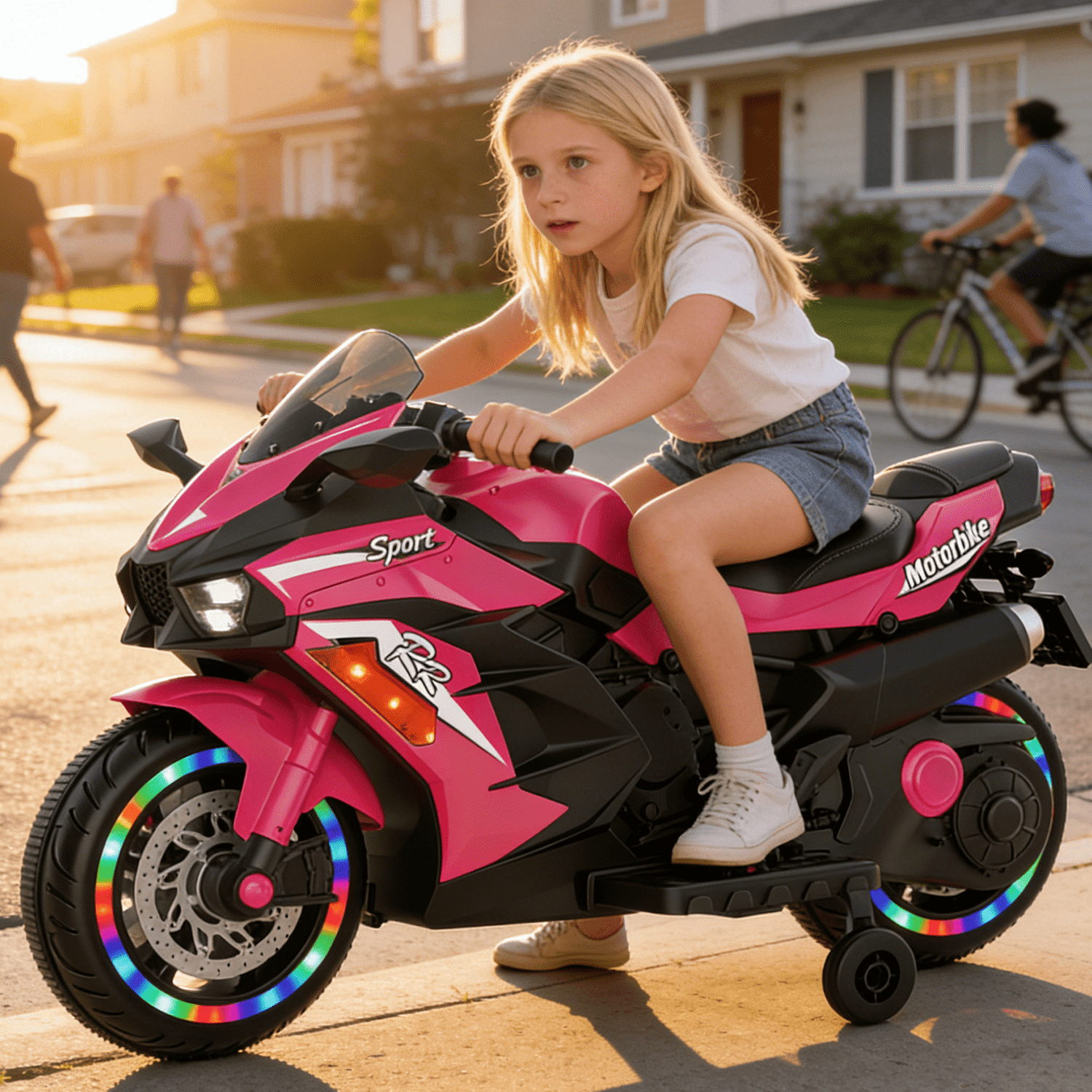 "HNH 12V Kids Motorcycle Pink, Battery Powered Ride On, Lights ...