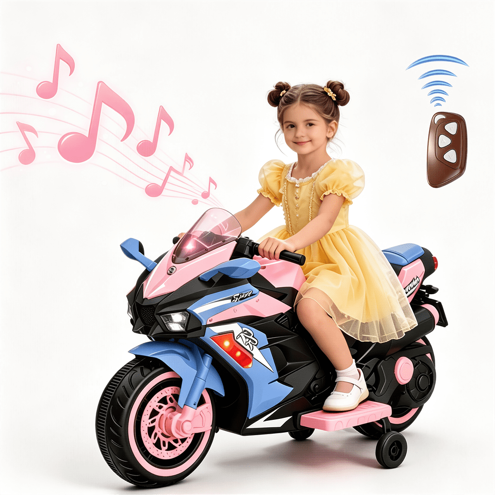 HNH Kids Ride on Motorcycle with Remote Control, 12V Electric Motorcycle Ride on Toys for Toddler 3-6 Years Old