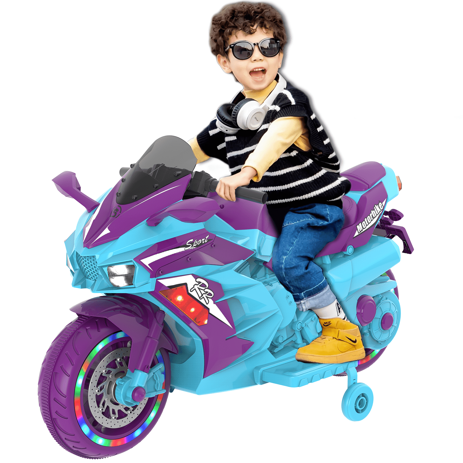 Kids Ride Motorcycle HNH Kids Ride on Motorcycle, 12V Electric Kids Motorcycle with 3 Wheels ...