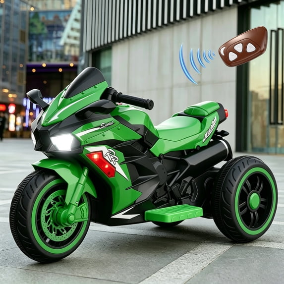 HNH 12V Ride On Motorcycle with Remote Control, Electric Motorbike for Kids, LED Tire and Bluetooth Music, Ride On Car for Gifts