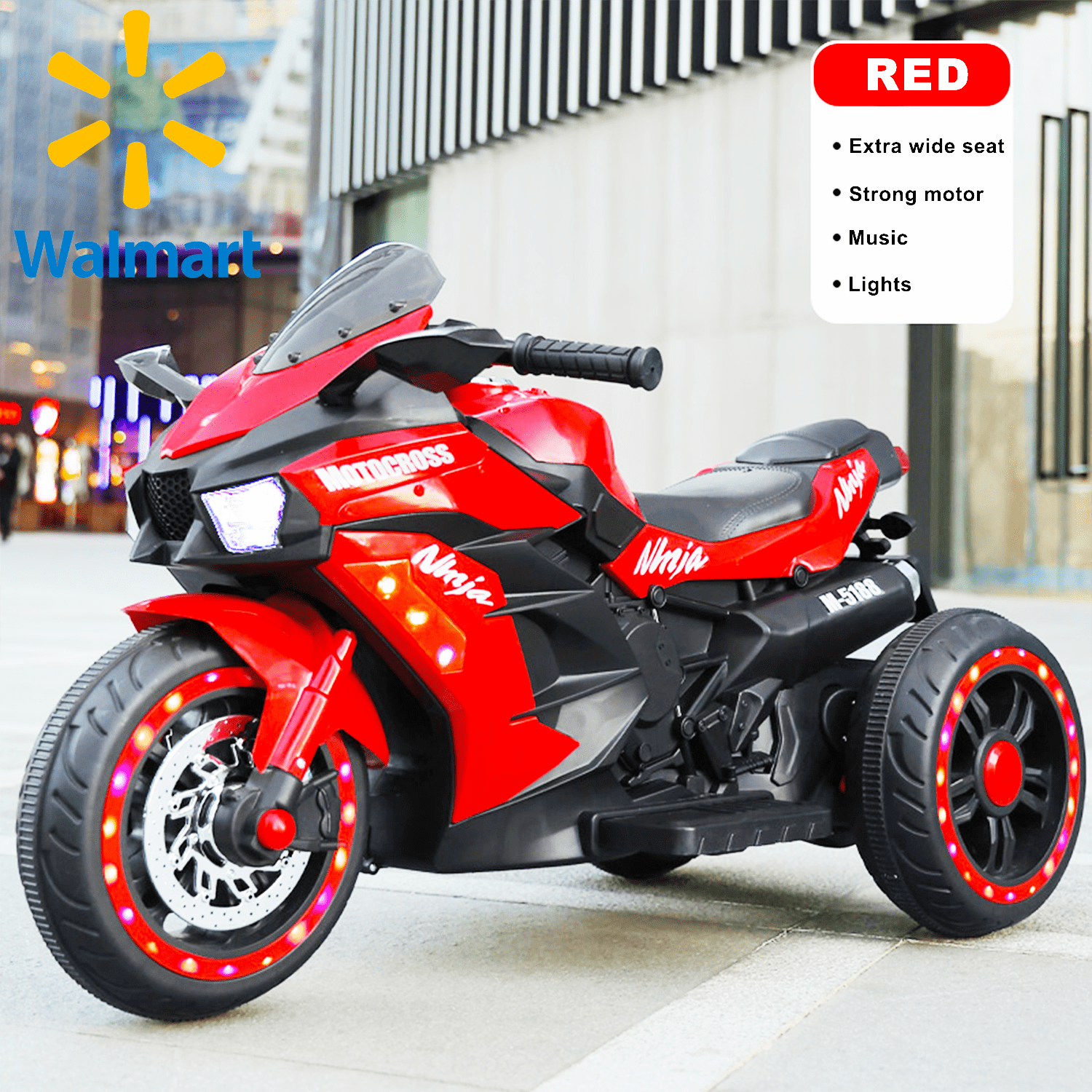 HNH 12V Kids Motorcycle to 2 3 4 Years Boy and Girl Electric Motorcycle for Kids 3 Wheels Toddler Motorcycle with Bluetooth Mp3 and Lighting