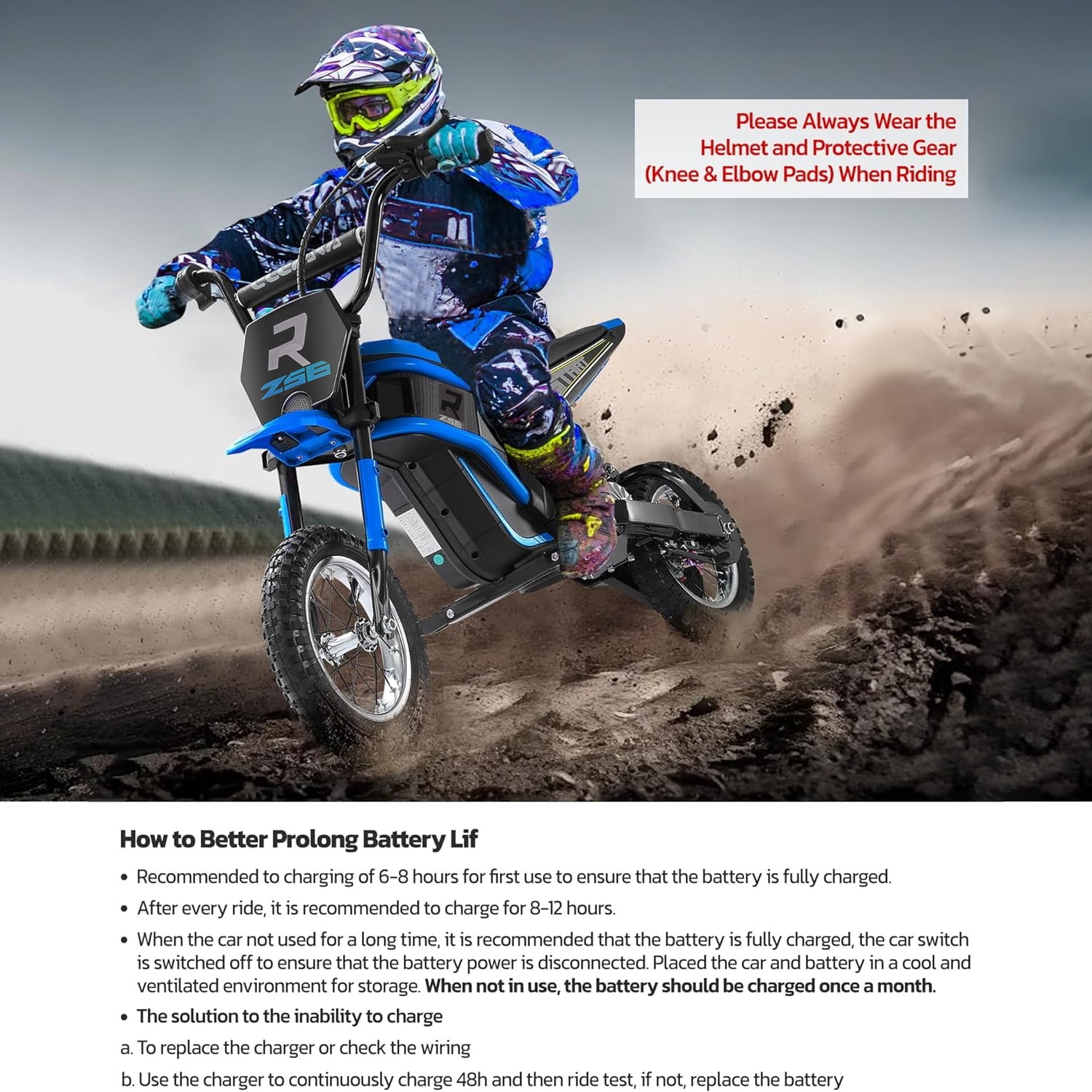 HNH 24V Electric Dirt Bike for 6-15 Year, 15Mph Motocross Motorcycle,140LBS Max Electric Motorcycle with 350W Motor,Blue