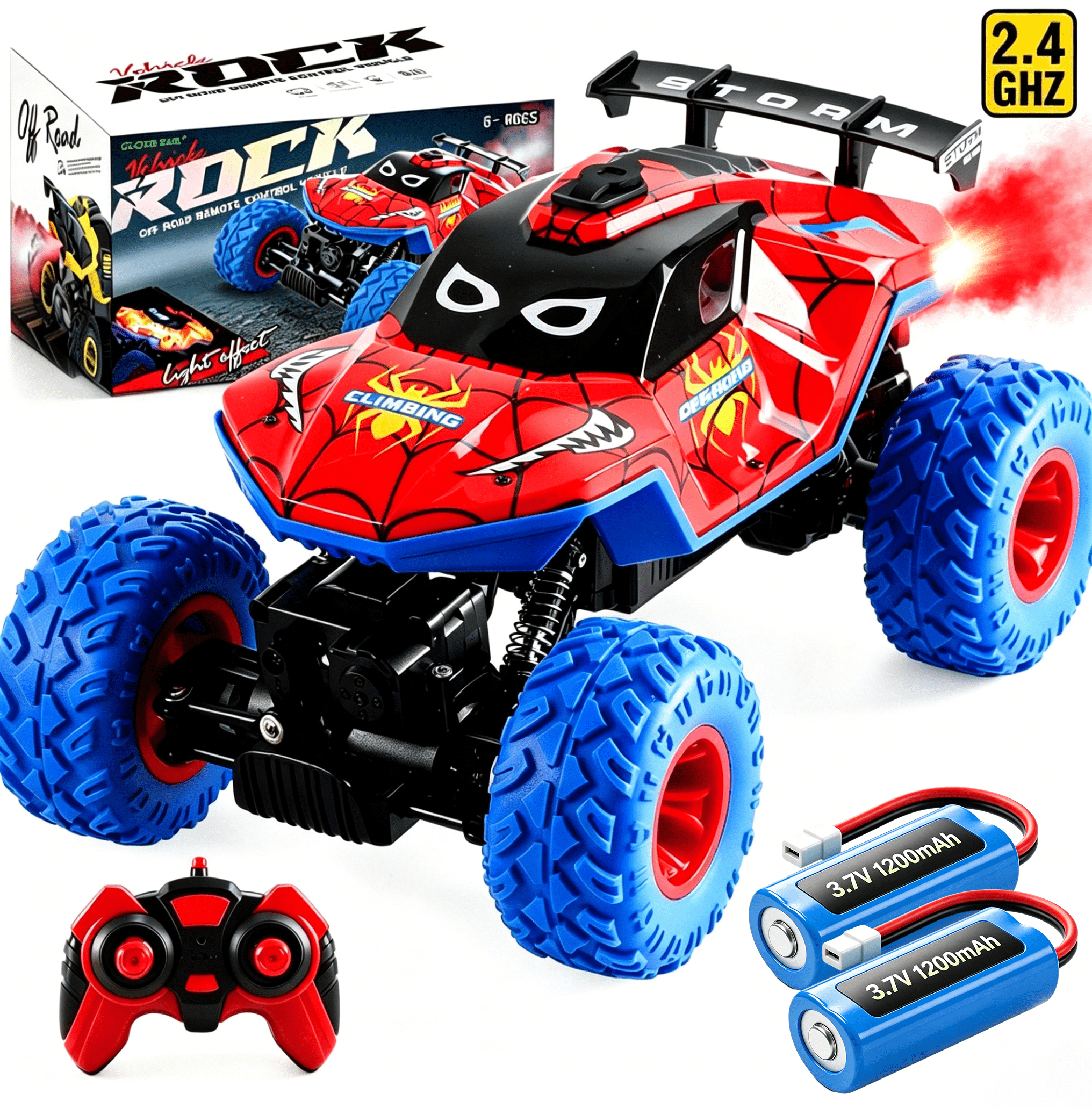 HNH 1:16 Monster Trucks Remote Control Car, 4WD Spider RC Car for
