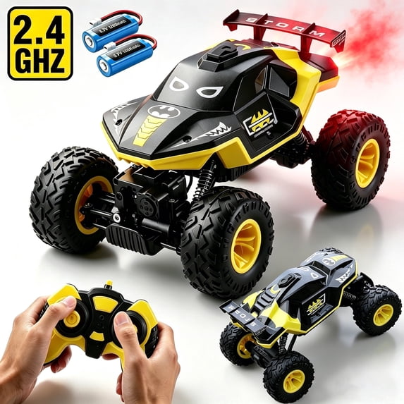 HNH 1:16 Big Monster Trucks Remote Control Car, 4WD RC Car for Kids, High-speed RC Vehicle with Two Battery