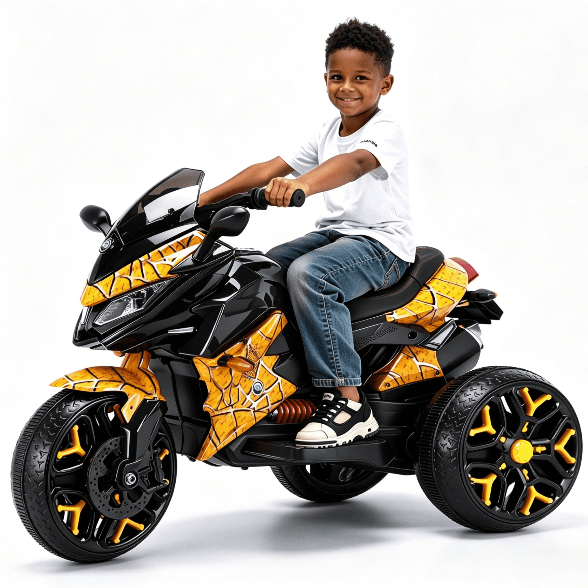 HNH Kids Motorcycle for 3-6 Year old, 3-Wheels Ride On Motorcycle, 12V Battery Powered Motorbike with PU Seat Training Wheels/Manual Throttle/Lighting Wheels/Wireless,Red