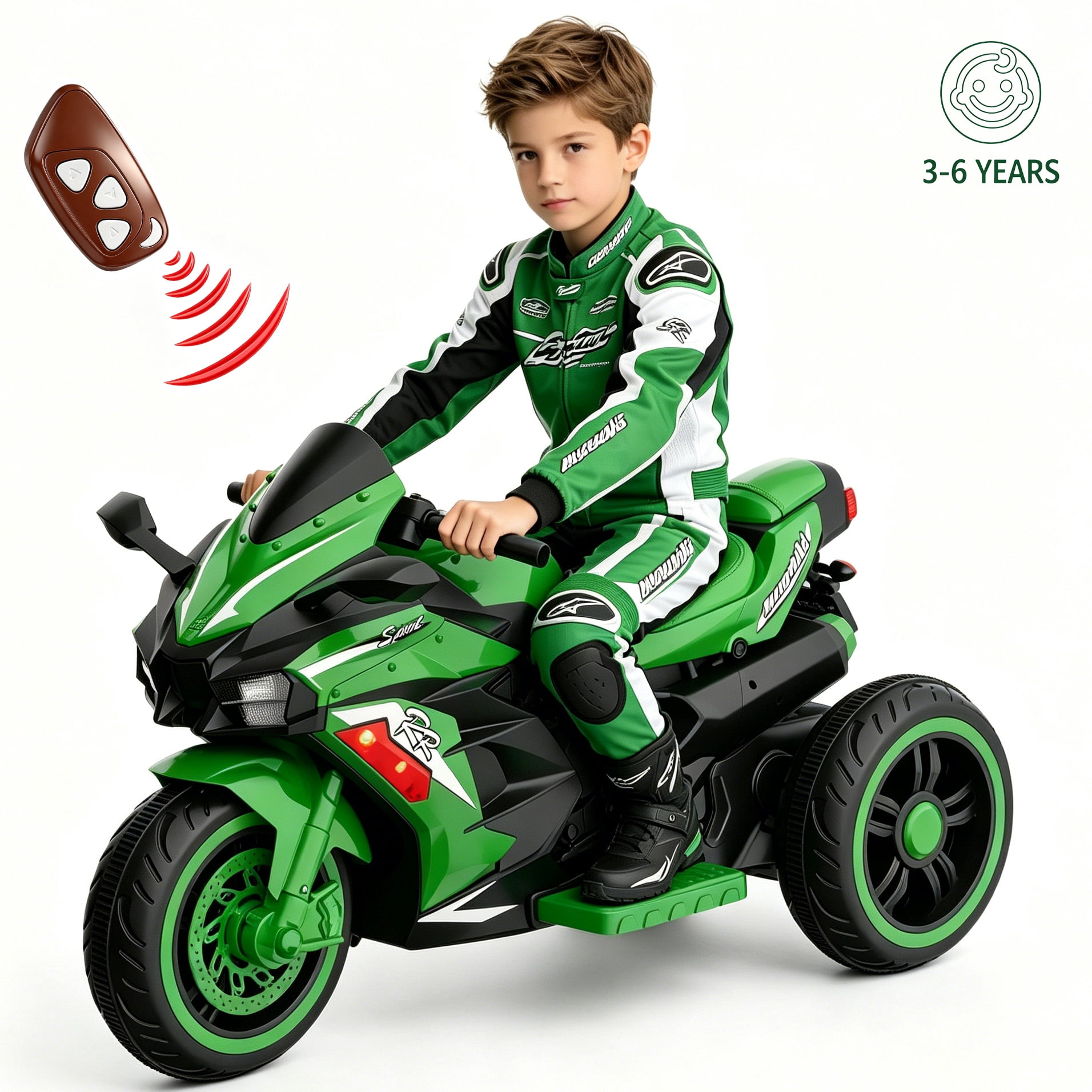 HNH Kids Motorcycle with Remote Control, 12V Electric Motorbike for Kids, Ride On Car Gift