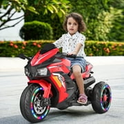 HNH Kids Motorcycle for Kids 3-8, 12V Battery Powered Bike Electric Motorbike, 3 Wheels Ride on Toys with LED Lights, Bluetooth Music