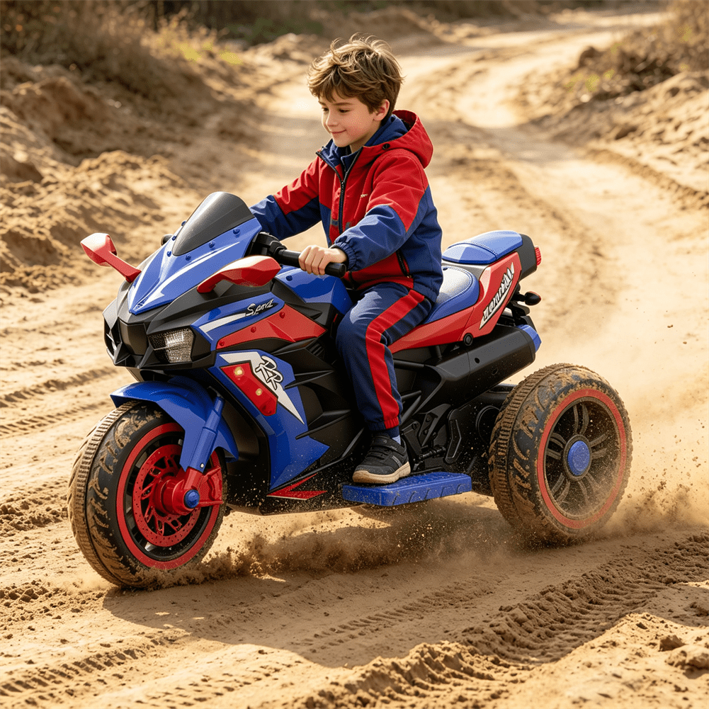 HNH Kids Motorcycle for Kids 3-6, 12V Battery Powered Bike Electric Motorbike with Remote Control, LED Lights, Bluetooth Music, Ride on Toys