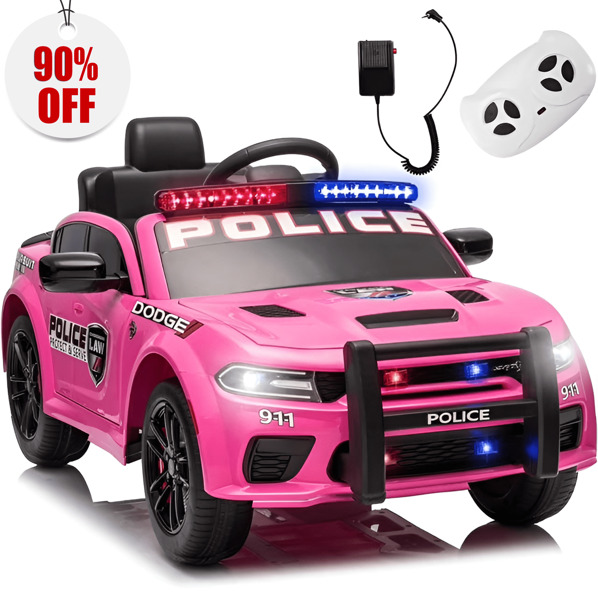 Pink 12V Dodge Kids Ride-On Police Car with Remote Control