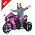 thumbnail image 1 of HNH Kids Ride On Motorbike Toys Age 2-6, Kids Motorcycle Tricycle with 3 Wheel, 12V Electric Ride on Motorcycle with Light Wheel & Bluetooth Music-Purple, 1 of 12