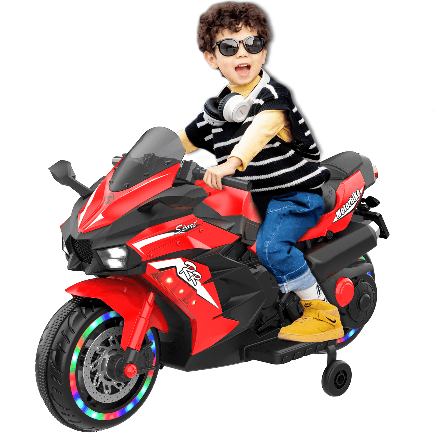 HNH 12V Ride on Toys for Kids, Motorcycle with Training Wheels