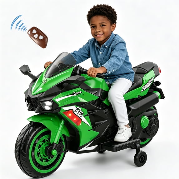 HNH 12V Ride on Motorcycle for Kid, Electric Motorcycle with Music, Lights, Bluetooth