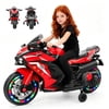 HNH 12V Ride on Motorcycle for Kid, Electric Motorcycle with Music, Lights, Bluetooth