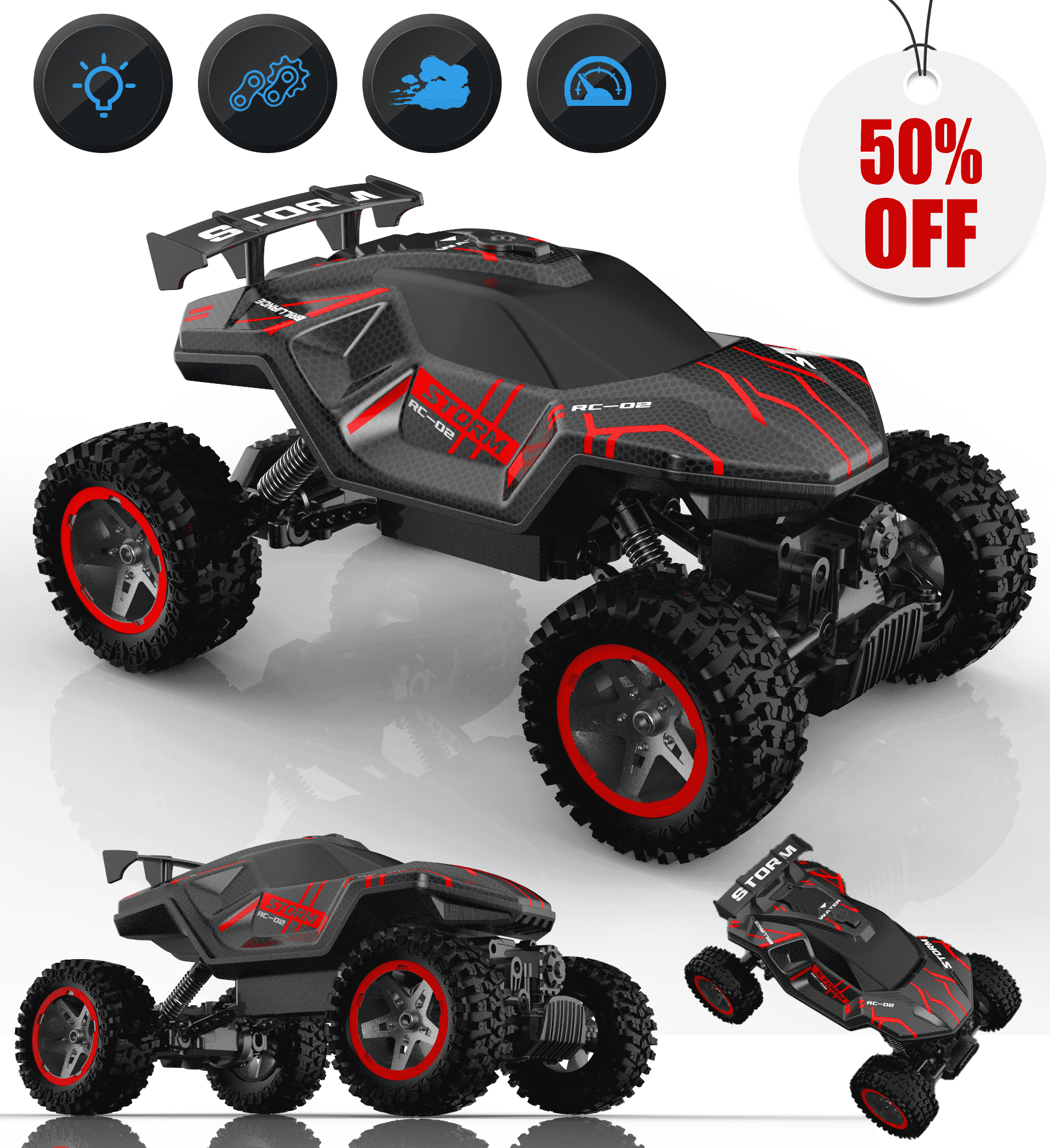 HNH RC Car for Kids, Monster Truck Remote Control Cars 60 Min Play, 25+Km/H Off-Road RC Car Gifts for Boys Girls Ages 3+