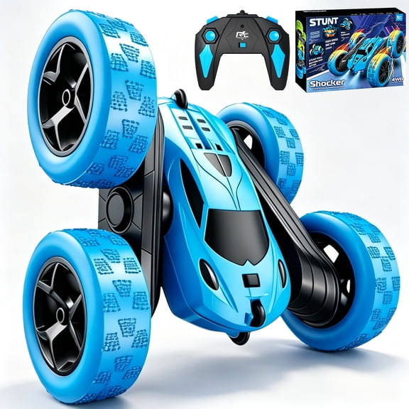 HNH Remote Control Car, RC Cars Toys for Kids Ages 4-12, Stunt Car with LED Lights & 360° Flips, 2.4GHz, 2 Batteries, Blue