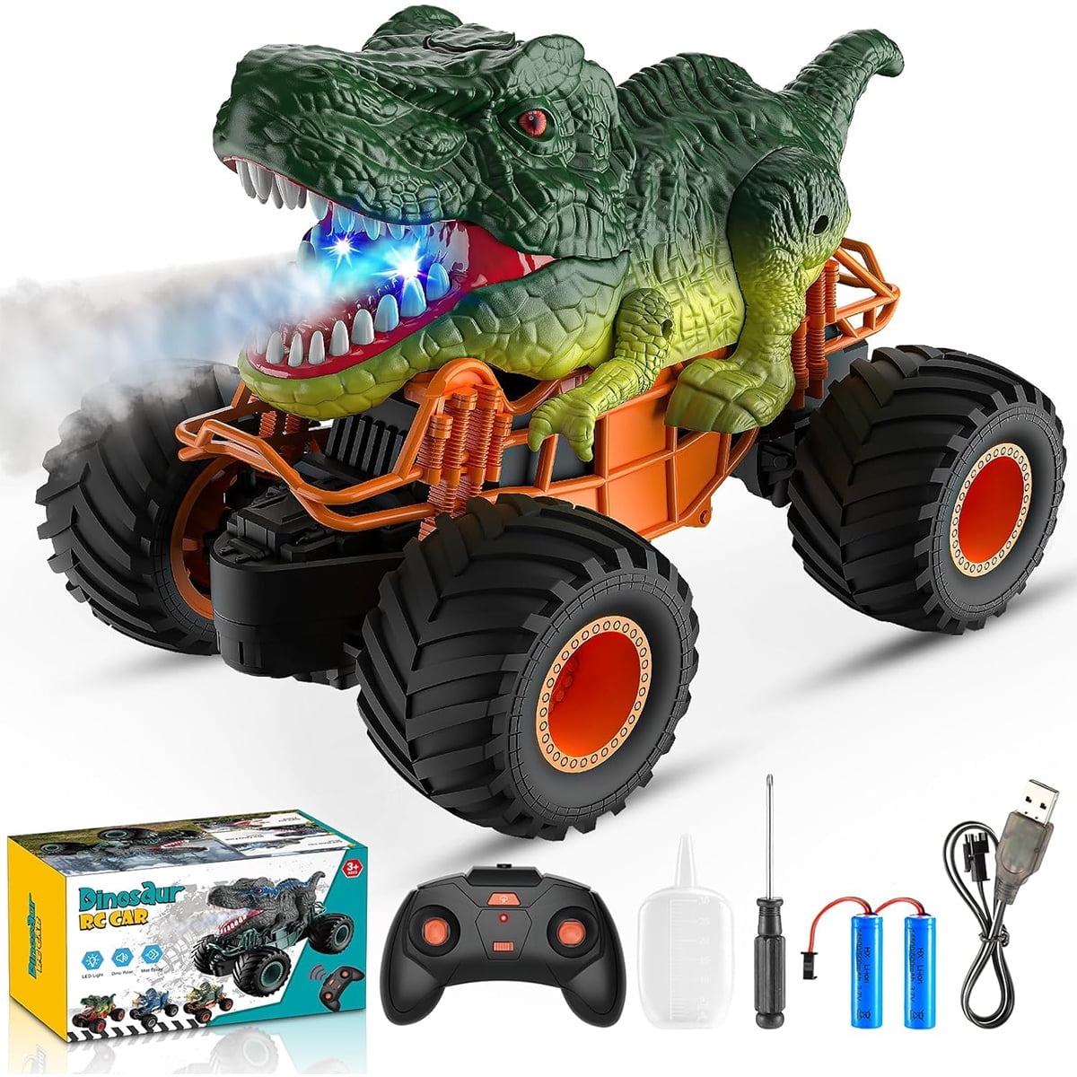 HNH Dinosaur RC Monster Truck for Boys, Remote Control Car with Light, Sound & Spray
