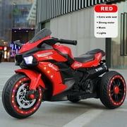 HNH Ride on Toys 12v Battery Powered Ride on Motorcycle for Kids 3 Wheels Motorcycle with LED Lights Music Red,Child