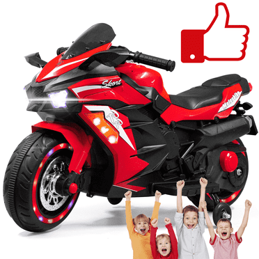 HNH Ride on Toys for Boy Girl, 12V Motorcycle for Kids 3-6, Electric Motorcycle with Music, Bluetooth, Lights(Red)