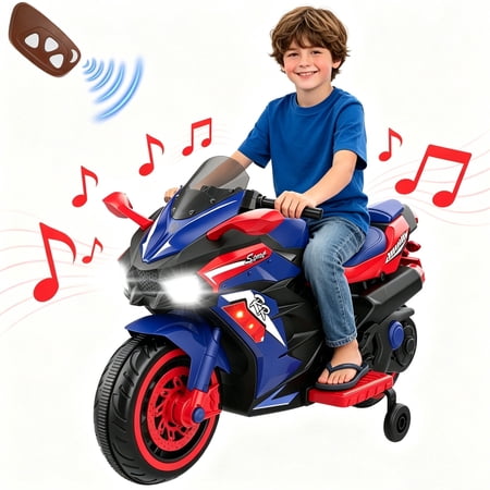 HNH 12V Ride on Motorcycle,Kids Motorcycle with Remote Control,Music,Bluetooth,Lights,Electric Motorcycle for Boys Girls