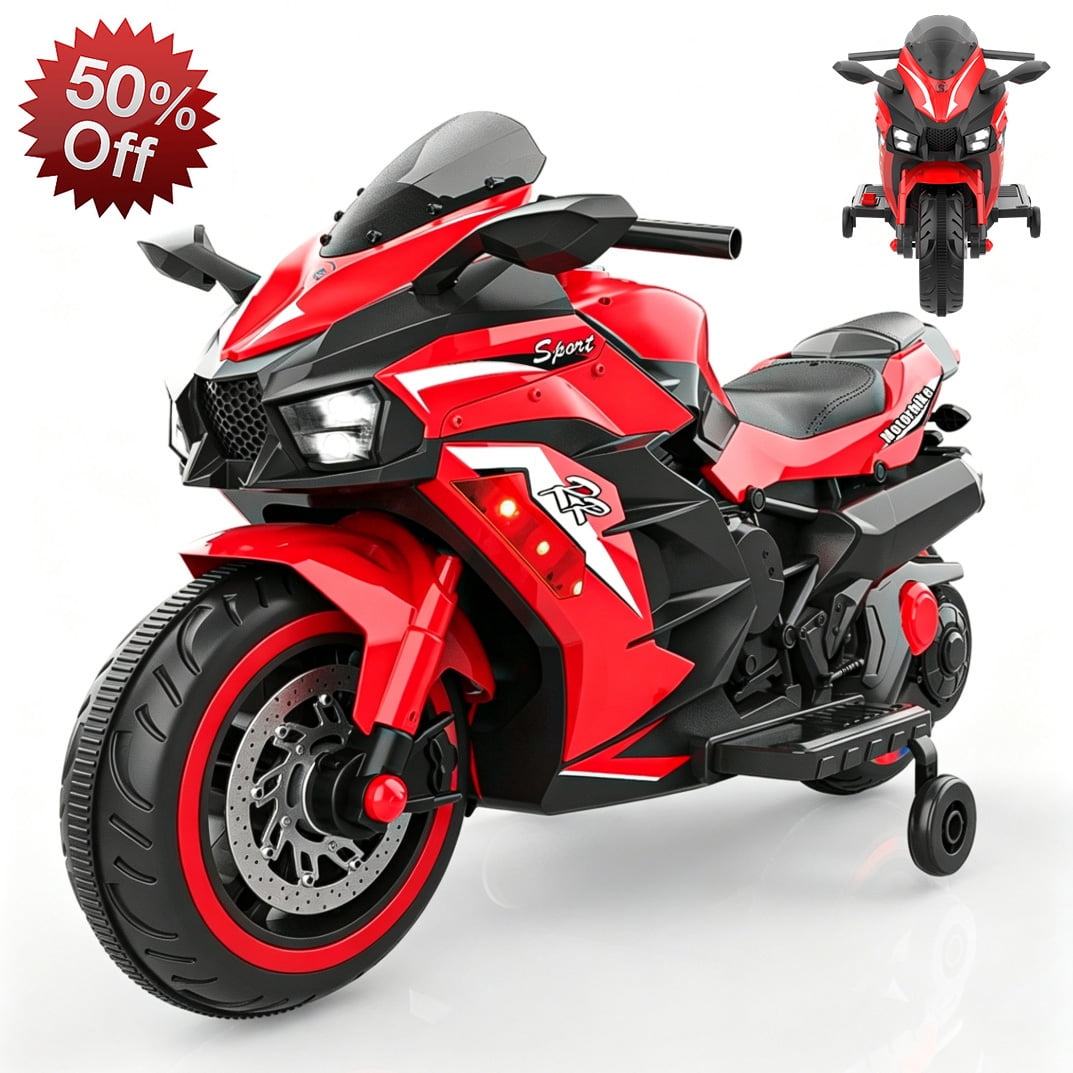 HNH 12V Kids Motorcycle Pink, Battery Powered Ride On, Lights
