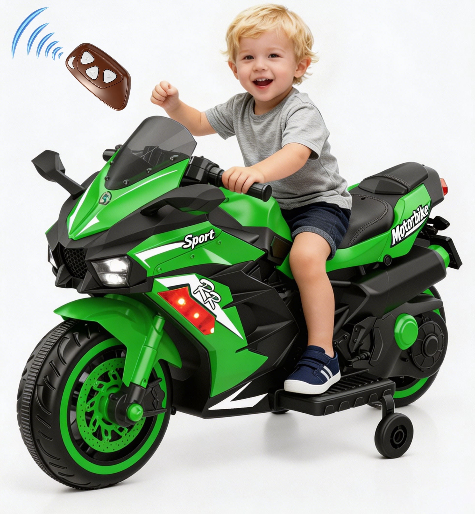 HNH 12V Ride on Motorcycle for Kids, Electric Motorcycle with Remote Control，Music, Bluetooth, Lights