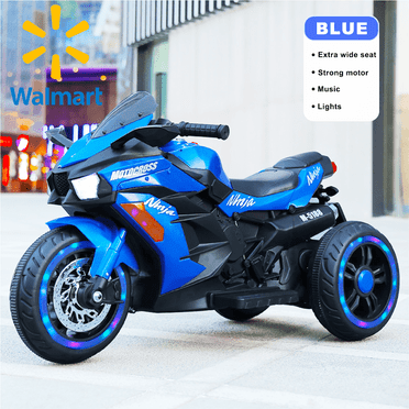 HNH Toddler Ride On Toys Age 2-4, Kids Motorcycle Tricycle with 3 Wheel, 12V Electric Ride on Motorcycle with Light Wheel & Bluetooth Music-Blue