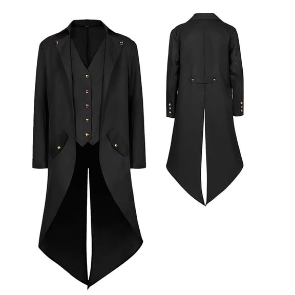 HNKMDK Medieval Vintage Jacket Long Coat Victorian Vintage Jacket for Men Halloween Party Costume Cosplay Attire(Black,S)