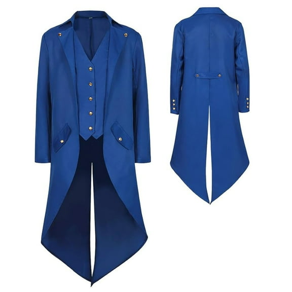 HNKMDK Medieval Vintage Jacket Long Coat Victorian Vintage Jacket for Men Halloween Party Costume Cosplay Attire(Blue,2XL)