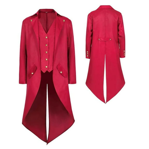 HNKMDK Medieval Vintage Jacket Long Coat Victorian Vintage Jacket for Men Halloween Party Costume Cosplay Attire(Red,3XL)
