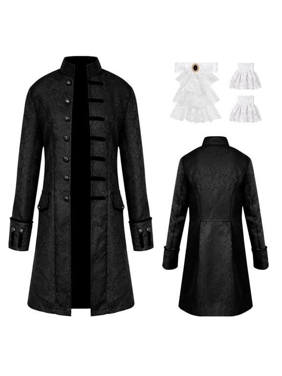 Men's Steampunk Tailcoat Jacket Vintage Victorian Gothic Frock Coat for Halloween Masquerade Vampire Themed Events,Black(L)