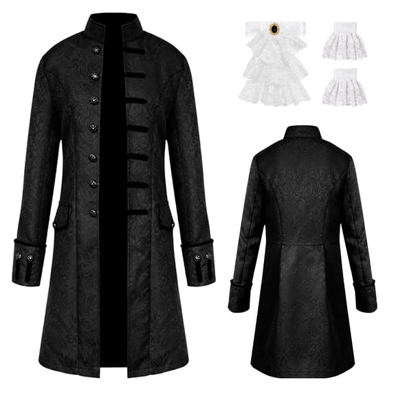 HNKMDK Men's Steampunk Tailcoat Jacket Vintage Victorian Gothic Frock Coat for Halloween Masquerade Vampire Themed Events,Black(S)