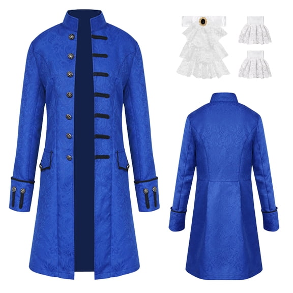 HNKMDK Men's Steampunk Tailcoat Jacket Vintage Victorian Gothic Frock Coat for Halloween Masquerade Vampire Themed Events,Blue(S)