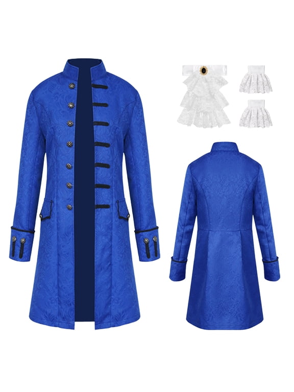 Men's Steampunk Tailcoat Jacket Vintage Victorian Gothic Frock Coat for Halloween Masquerade Vampire Themed Events,Blue(XL)