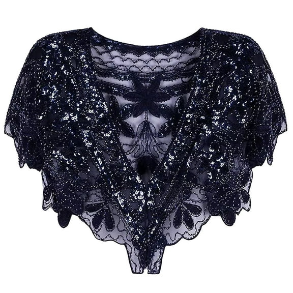 HNMKIU 1 | Mesh Loose Cloak Shawl Dress Wrapped With Party Banquet Sequin Sweetheart Stole Scarf Women's Sequin For Evening Dress Retro Navy,One Size