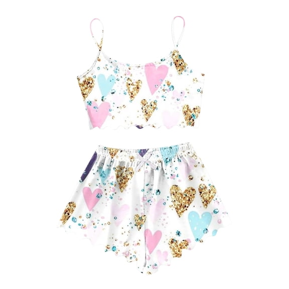 HNMKIU 2024 Summer Ladies Sleepwear Short Sleeve Top and Shorts Pajama Set Comfortable Nightwear Outfit White,M