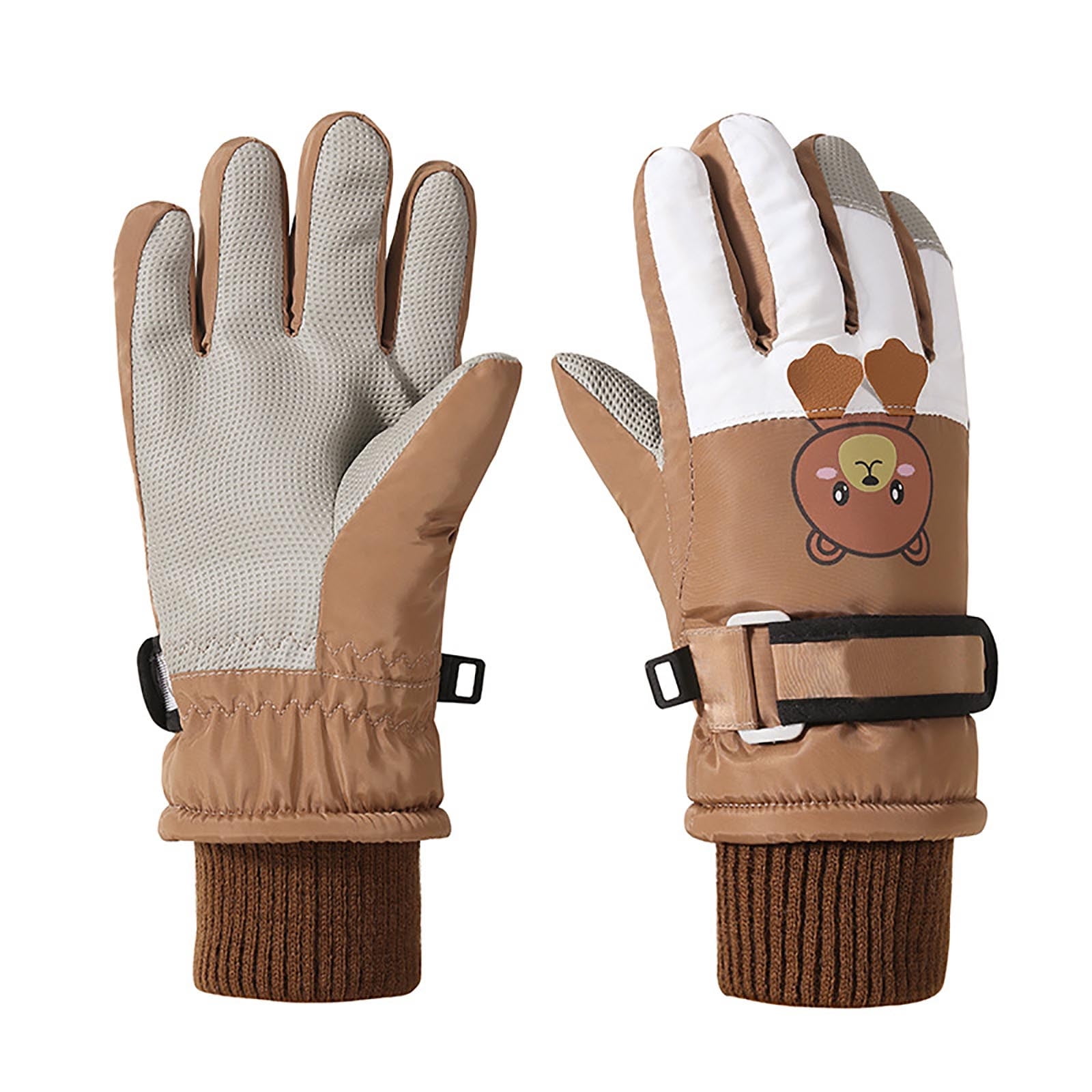 HNMKIU 2025 Winter Thick Velvet Childrens Cycling Skiing Cold Weather Warmth Gloves for Outdoor Activities Brown,L