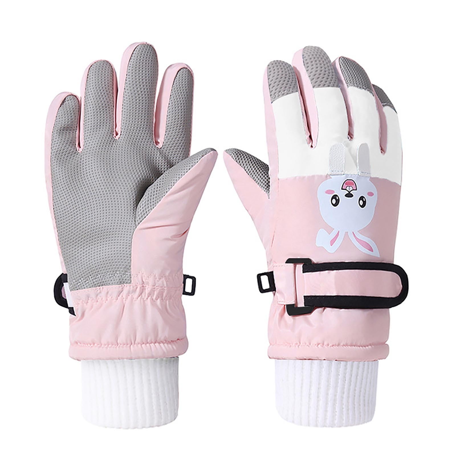 HNMKIU 2025 Winter Thick Velvet Childrens Cycling Skiing Cold Weather Warmth Gloves for Outdoor Activities Light Pink,S