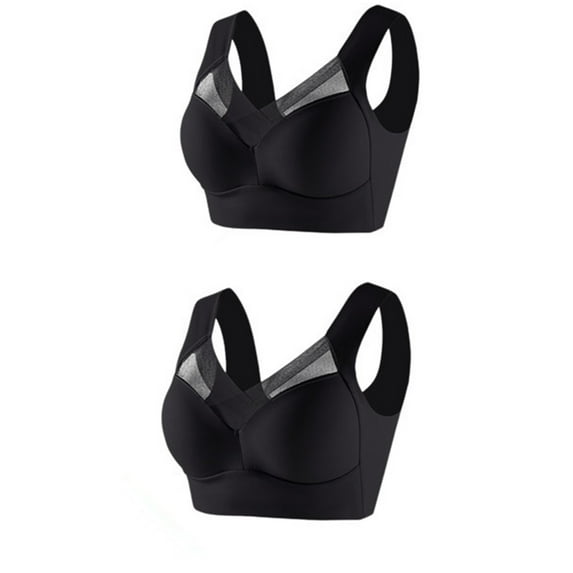 HNMKIU 2PC Plus Size Womens Solid Color Wireless Sports Bras Set Comfortable Support Activewear Workout Wear Z9111-Black,XXXXXXL