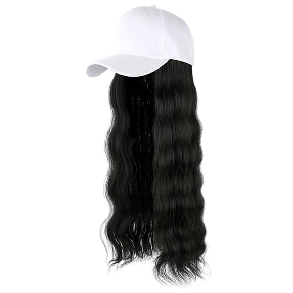 HNMKIU Adjustable Baseball Cap with Attached Long Curly Wig for Instant Hairstyle Transformation D,One Size