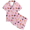 thumbnail image 1 of HNMKIU Adorable Animal Chicken Print Kids Button Down Pajama Set Comfortable Short Sleeve Sleepwear Outfits for Girls Pink,10-11Years, 1 of 4