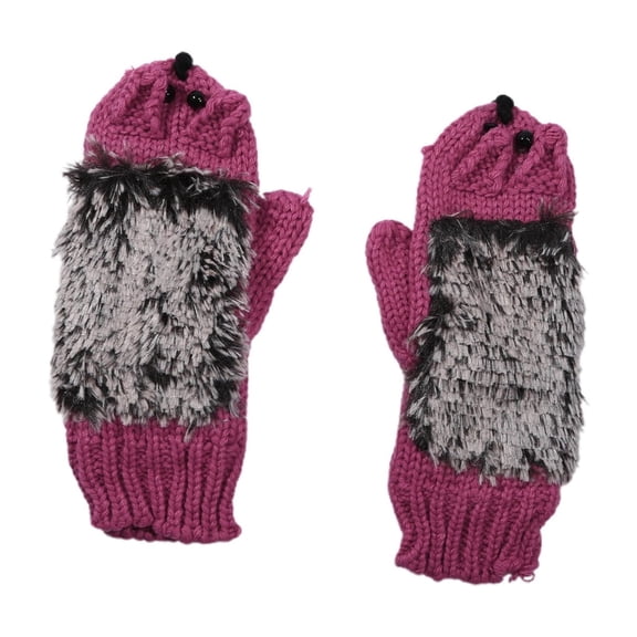 HNMKIU Adorable Girls Knitted Winter Mittens with Playful Hedgehog Design for Cold Weather Hand Warmth Hot Pink,One Size