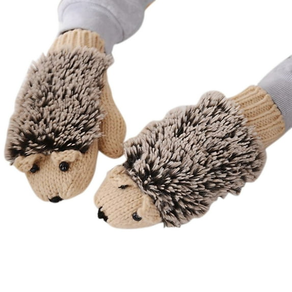 HNMKIU Adorable Hedgehog Design Winter Knitted Gloves for Women Extreme Cold Weather Warmth Beige,One Size