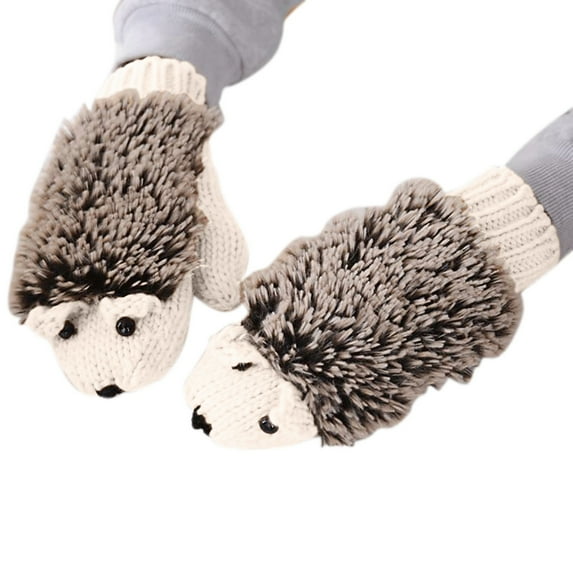 HNMKIU Adorable Hedgehog Design Winter Knitted Gloves for Women Extreme Cold Weather Warmth White,One Size