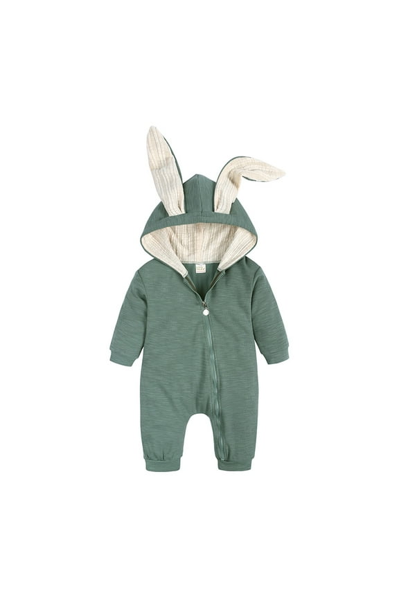 Animal Bunny Baby Easter Hoodie Rompers Long Ear Rabbit Jumpsuit with Zipper for b-Green,6-9 Months